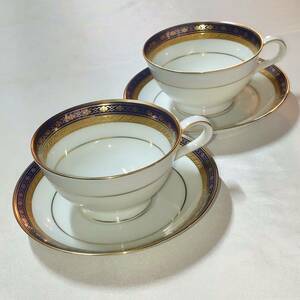 カップ＆ソーサ ペア ノリタケ シシリアンブルー Noritake 1505 JAPAN SICILIAN BLUE コーヒーカップ 口径約10㎝ 高さ5.5㎝　【3872】【b】