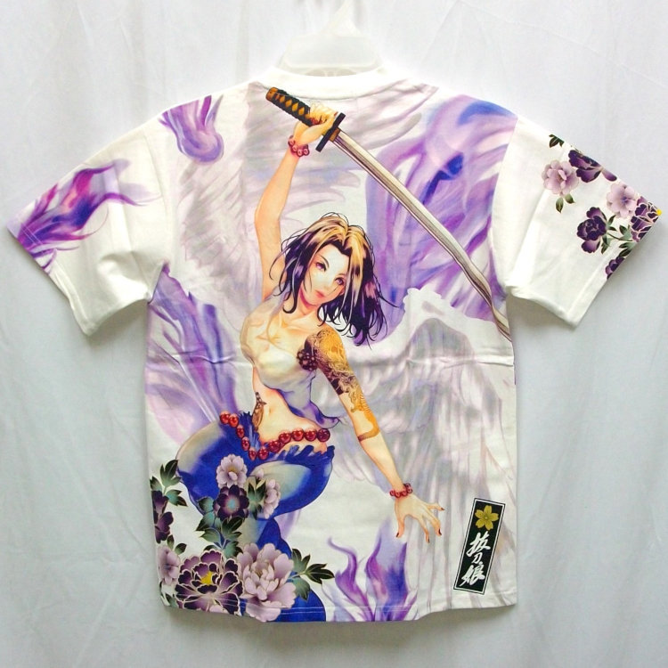 抜刀娘 ばっとうむすめ半袖Tシャツ 232830 凛Angel ホワイト L 和柄 和 女の子