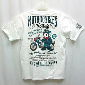 ノートン Norton ドッグライダーパッセージ刺繍半袖Tシャツ 232N1011 ホワイト L アメカジ バイカー ロッカーズ バイク 犬