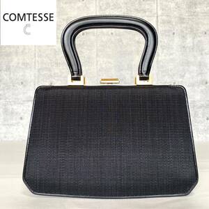 美品 COMTESSE コンテス ホースヘア×レザー ブラック×ホワイト 黒 白 ゴールド金具 フォーマル ハンドバッグ トートバッグ ショルダー