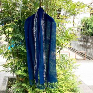 1822 手織り　ストール　藍染　藍染め　蔵出し　ヴィンテージ　古布　襤褸　ハンドメイド　さをり織り　機織り