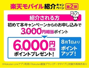 楽天モバイル新規契約　紹介コード6000ポイントもらえます。人数制限なし。その1