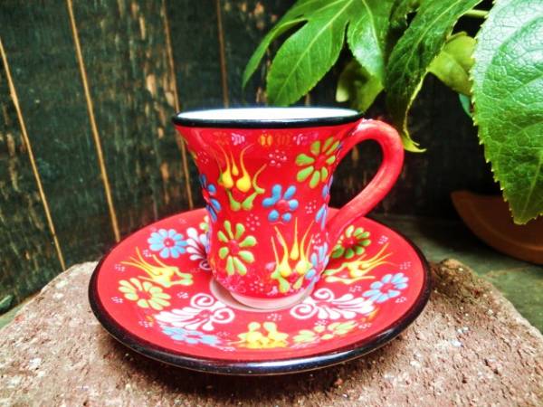 [Free shipping with conditions] ☆New☆Turkish ceramic pottery hand-painted chai glass & saucer③, tea utensils, Cup and saucer, coffee, For both tea and tea