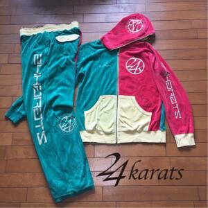 ★【 24Karats 】★ ベッチン ベロア ラスタカラーセットアップジャージ上下 セット フーディー ★サイズL ★SP222