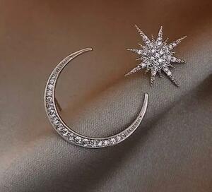 145* new goods unused * lady's moon Star earrings Austria crystal s925 earrings jewelry accessory casual dress 