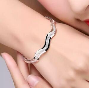712* new goods unused * lady's silver wave bracele bangle size adjustment Korea jewelry accessory Stone wedding dress 