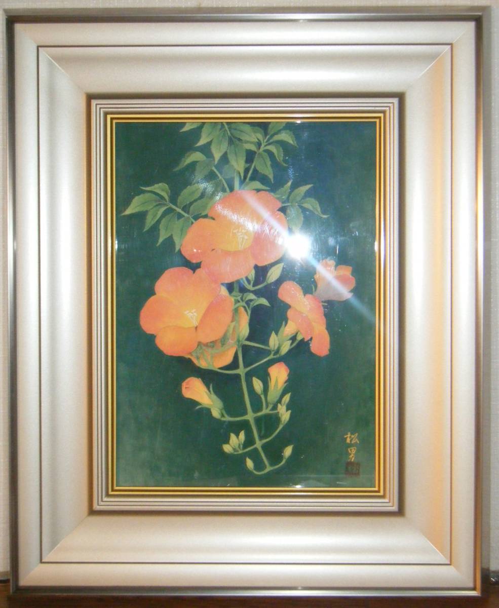 Painting by Matsuo, Japanese painting No. 4, Flowers, Precise depiction, Masterpiece, O98, Painting, Japanese painting, Flowers and Birds, Wildlife