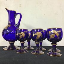 イラン 水差し ワイングラス 金彩色絵 JAHAN MAH MADE IN IRAN ペルシャ 手作り ハンドメイド HANDICRAFT ピッチャー 色硝子 アンティーク_画像10