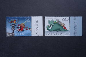 外国切手：ラトビア切手 「メリークリスマスとあけましておめでとう」2種完 未使用