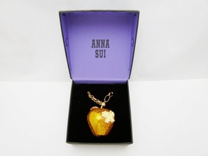 A23-2195【美品】Anna Sui アナスイ　ネックレス　リンゴ　林檎　りんご　アップル　ゴールド　金色　箱つき　大き目　大ぶり