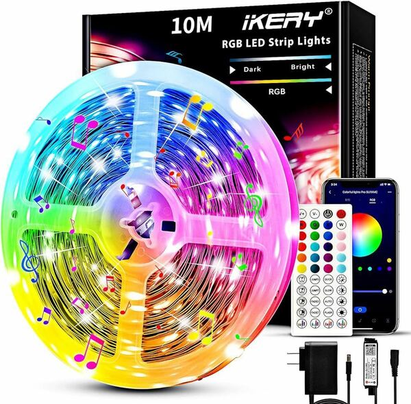 LEDテープライト 10M APP&リモコン制御 音声同期 両面テープ SMD5050 24V 4ピン 1600万色 高輝度RGB 切断可能 調光調色 工具不要 入電電圧