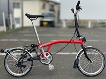 ★美品! 良品! BROMPTON M6R ブロンプトン 折り畳み自転車 ミニベロ 2016年 ロケットレッド MAID IN LONDON 純正キャスター付き輪袋付き!_画像1