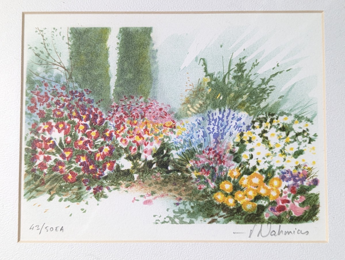 [Richard Nahmias Richard Nahmias Lithographie Flower Edition 43/50 signierter Rahmengemäldedruck, Kunstwerk, drucken, Lithographie, Lithographie