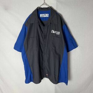 レッドキャップ　半袖ワークシャツ　オープンカラー　古着　XLサイズ　ブルー×グレー　ヴィンテージ WORK WEAR