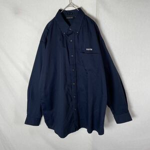 Dunbrooke 長袖ボタンダウンシャツ　古着　Lサイズ　ダークネイビー　ヴィンテージ WORK WEAR