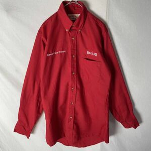 レッドキャップ　長袖ワークシャツ　ボタンダウン 古着　Sサイズ　レッド　ヴィンテージ WORK WEAR