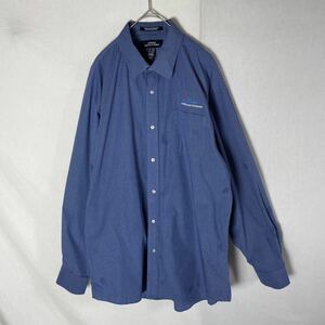 ランズエンド　長袖チェックシャツ　古着　17×35 ブルー　刺繍ロゴ　WORK WEAR