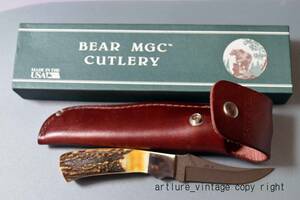 VINTAGE KNIFE　BEAR MGC 575D ダマスカス　7 3/4INCH HUNTER 年代刻印参照 USA MADE 鹿角 蒐集 コレクターアイテム ナイフ （y1661）