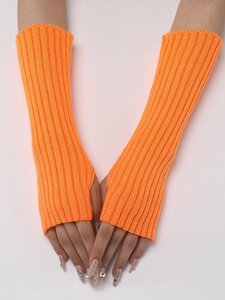 レディース アクセサリー 手袋 1ペア レディース オレンジ色 ストライプ 編み物 付き , ファッショナブル と ウォーム アー