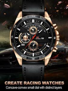 腕時計 メンズ クォーツ メンズ 防水 スポーツ スタイル レース 付き 大 ダイヤル & ブラックレザー ストラップ 腕時計