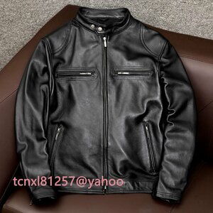 高品質 レザージャケット シングルライダース 革ジャン カウハイド 牛革 バイクレザー 本革 メンズファッション S～5XL