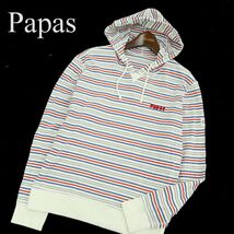 Papas パパス 通年 ロゴ刺繍★ ボーダー プルオーバー フーディー パーカー Sz.M　メンズ 日本製　A3T09879_8#F_画像1