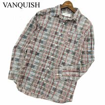 VANQUISH ヴァンキッシュ 通年★ 長袖 ネイティブ柄 × チェック シャツ Sz.S　メンズ 日本製　A3T09874_8#C_画像1