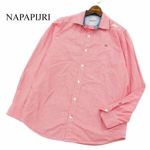 NAPAPIJRI ナパピリ 通年 ロゴ刺繍★ リペア加工 ストライプ 長袖 シャツ Sz.L　メンズ　A3T10218_9#C