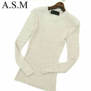 A.S.M アトリエサブ メン 秋冬 Vネック★ リブ ニット セーター Sz.50　メンズ ASM　A3T10427_9#K