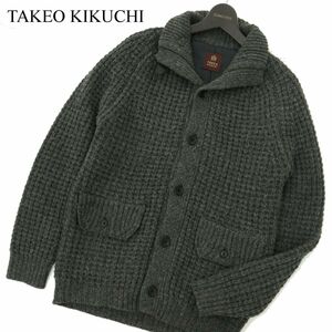 TAKEO KIKUCHI タケオキクチ 秋冬 ウール100％★ スタンドカラー ニット ジャケット Sz.2　メンズ グレー　A3T10453_9#N