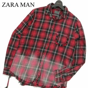 ZARA MAN ザラ マン 通年 REGULAR FIT カットオフ★ ウォッシュ加工 長袖 ワーク チェック シャツ Sz.L　メンズ　A3T10678_9#C