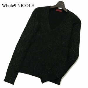 Whole9 NICOLE ニコル 秋冬 ウール100%★ ラメ Vネック リブ ニット セーター Sz.48　メンズ 黒　A3T10651_9#K