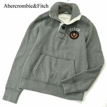 Abercrombie&Fitch アバクロンビー＆フィッチ 秋冬 裏起毛★ ロゴワッペン スウェット トレーナー Sz.M　メンズ グレー　A3T10707_9#B_画像1