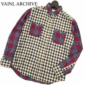 VAINL ARCHIVE ヴァイナルアーカイブ 秋冬 クレイジー切替★ 長袖 ボタンダウン チェック ネル シャツ Sz.S　メンズ 日本製　A3T10829_9#B