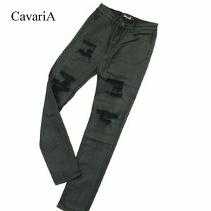 CavariA キャバリア 通年 コーティング＆クラッシュ加工★ ストレッチ スキニー パンツ Sz.44　メンズ 黒　A3B04473_9#R