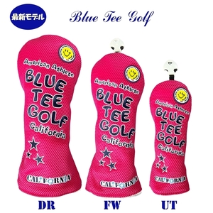 ■送料無料【3PA:ピンク】ブルーティーゴルフ【メッシュ スマイル】3本セット販売(A)ヘッドカバー BLUE TEE GOLF DHC-007