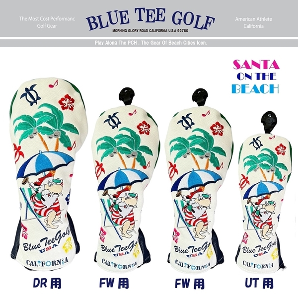 □ 送料無料 4P-ブルーティーゴルフ【サンタ オン ザビーチ】４本セット販売ヘッドカバー BLUE TEE GOLF SHC-001