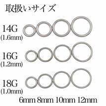 18G　セグメントリング　2本　軟骨　耳たぶ　フープ　ステンレス　ボディピアス_画像2