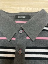 バーバリー　メンズ　ポロシャツ　ボーダー　グレー　ピンク　ホースロゴ　Ｍサイズ_画像4