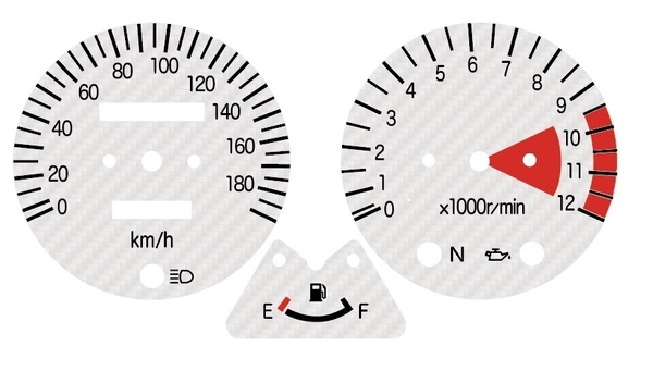 ゼファー1100　ホワイトカーボン調デカール (No.12F) メーターパネル、燃料計パネル