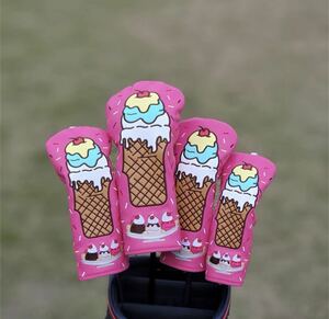 【シーズン新製品4点セット】アイスクリームかわいいゴルフクラブヘッドカバーピンク