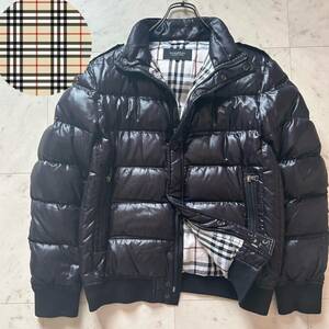 【美品】バーバリーブラックレーベル　BURBERRY BLACK LABEL ダウンジャケット　リブ切替　ノバチェック　Lサイズ　黒　ホワイトグース