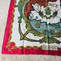 1円【希少】HERMES 大判 スカーフ プロヴァンスの花刺繍 シルク100% エルメス PROVENCE タイル柄 シルク カレ90 ストール France_画像7