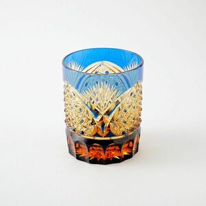  free shipping Edo cut . amber crystal rock glass ( lapis lazuli ) tradition handicraft cut . glass rock glass (355)