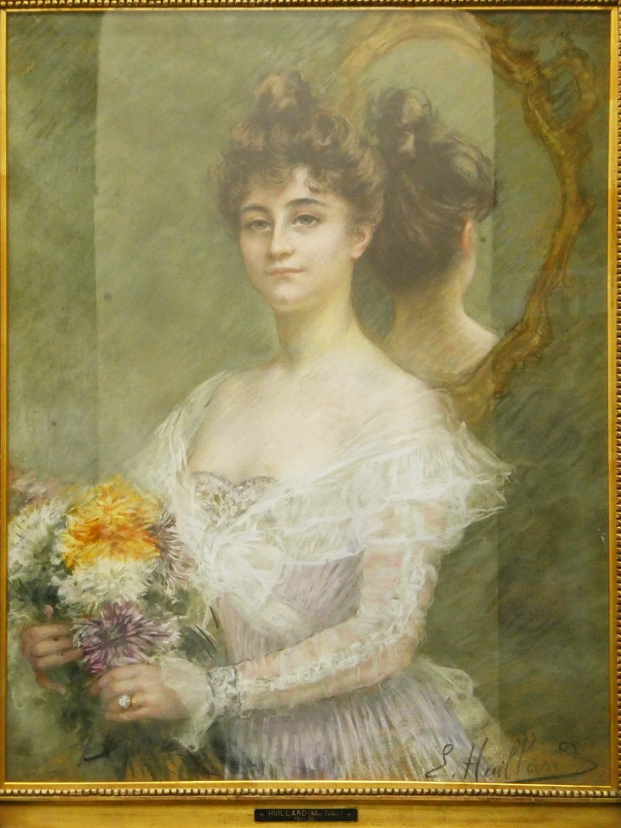 #外国艺术家 Esther Huillard 女性人物 手绘粉彩肖像 带签名 带框！！活跃于19-20世纪的法国女画家, 艺术品, 绘画, 粉彩画, 蜡笔画