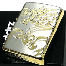 ZIPPO ライター 龍 トライバルビースト ジッポ ドラゴン かっこいい 和柄 リューター加工 ゴールド おしゃれ 彫刻 金差し 両面加工 メンズ_画像1