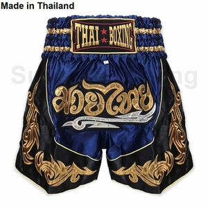 新品 ムエイタイ キックボクシング パンツ XXLサイズ ユニセックス ネイビー ショーツ ボクシング MMA スポーツ グローブ 格闘技