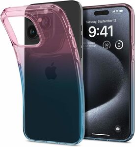 Spigen iPhone15Pro ケース クリア ワイヤレス充電対応 リキッド・クリスタル ACS06700 (グラデーション・ピンク)