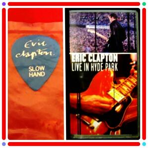 レア 2品 エリッククラプトン LIVE IN HYDE PARK ピック VHSビデオ 90分 字幕 レトロ 1997年 ERIC CLAPTON コレクション 骨董品 ロンドン