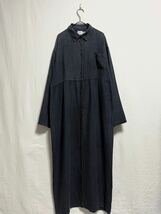 1980's〜90's vintage kiko comfortable clothing linen fabric front button long dress ユーロビンテージ フランスリネン ブラックリネン_画像5